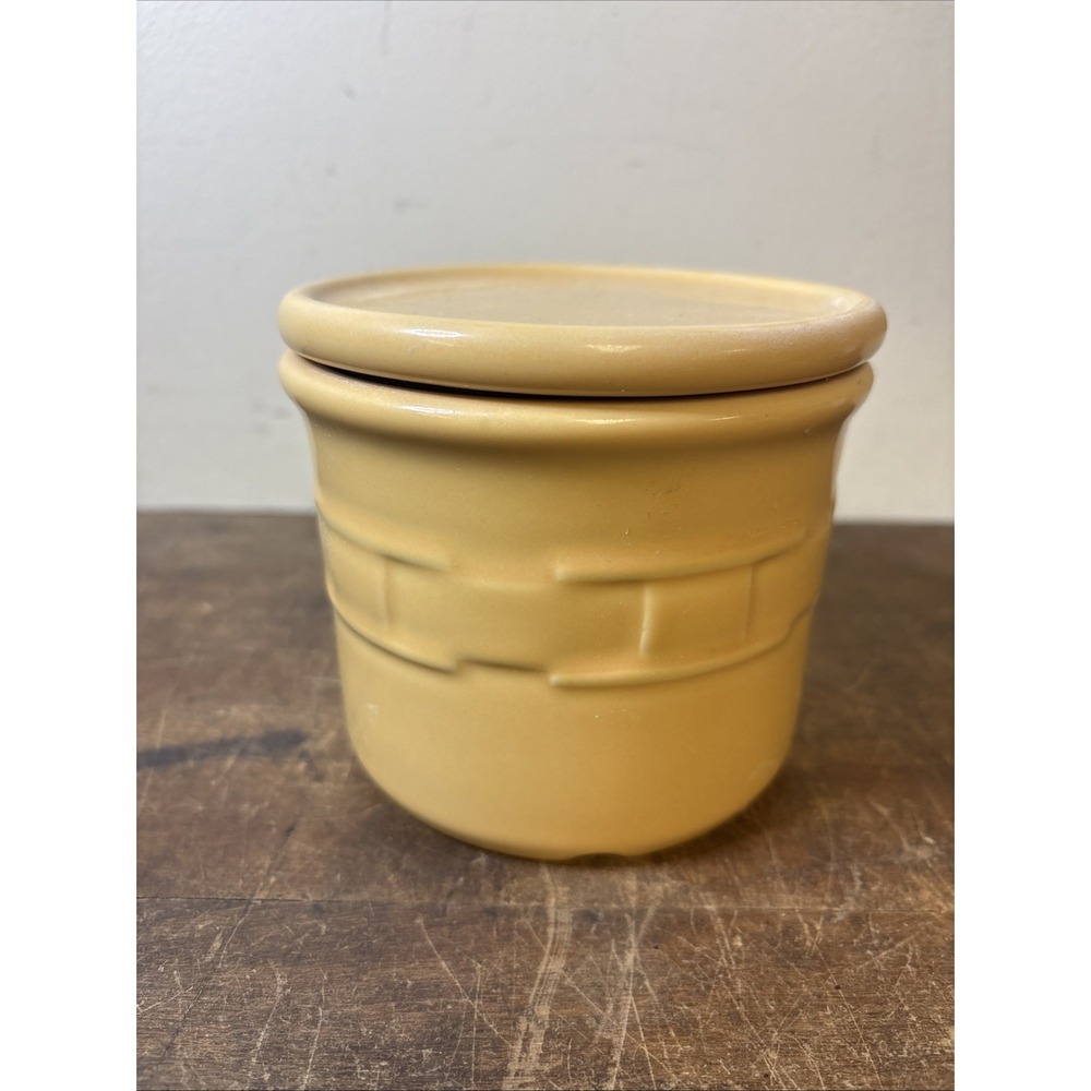 Longaberger Pottery Woven Traditions Butternut 1 Pint Crock with Lid USA Candle